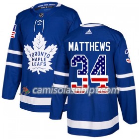 Camisola Toronto Maple Leafs Auston Matthews 34 Adidas 2017-2018 Azul USA Flag Fashion Authentic - Homem